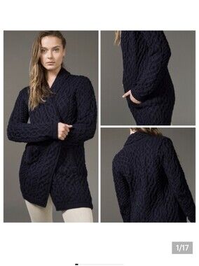 Aran Crafts 100% Merino Wool Open Front Cardigan Sweater Sz XXL Made In Ireland